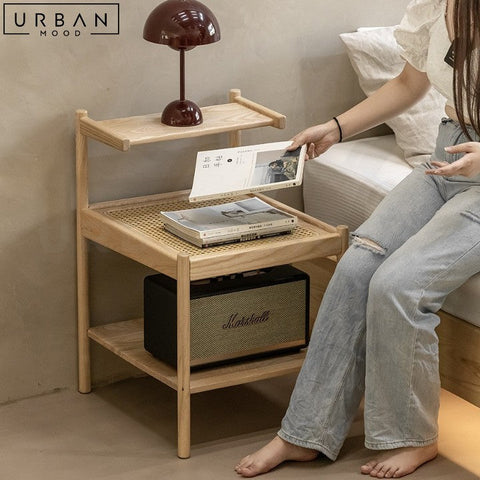 LUANN Japandi Rattan Bedside Table Natural Wood Elegance - URBANMOOD