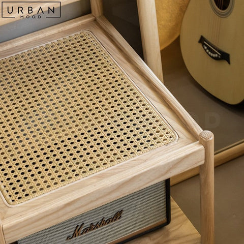 LUANN Japandi Rattan Bedside Table Natural Wood Elegance - URBANMOOD