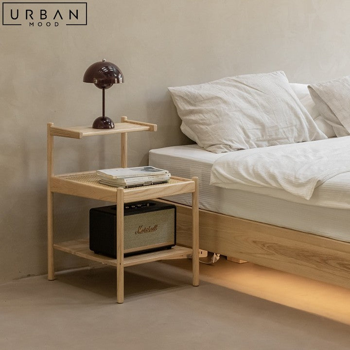 LUANN Japandi Rattan Bedside Table Natural Wood Elegance - URBANMOOD