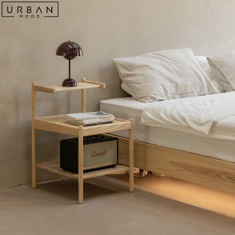 LUANN Japandi Rattan Bedside Table Natural Wood Elegance - URBANMOOD