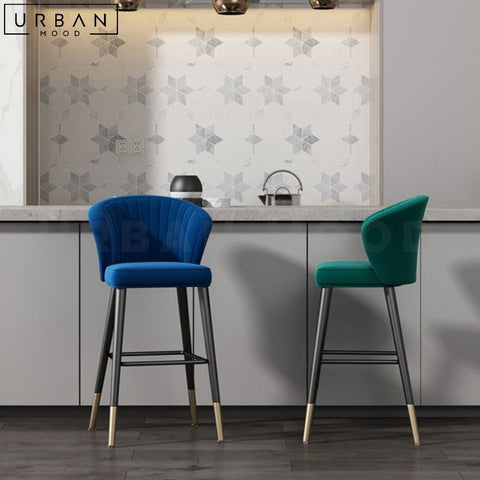 LUZY Modern Velvet Bar Stool with Metal Frame - URBANMOOD