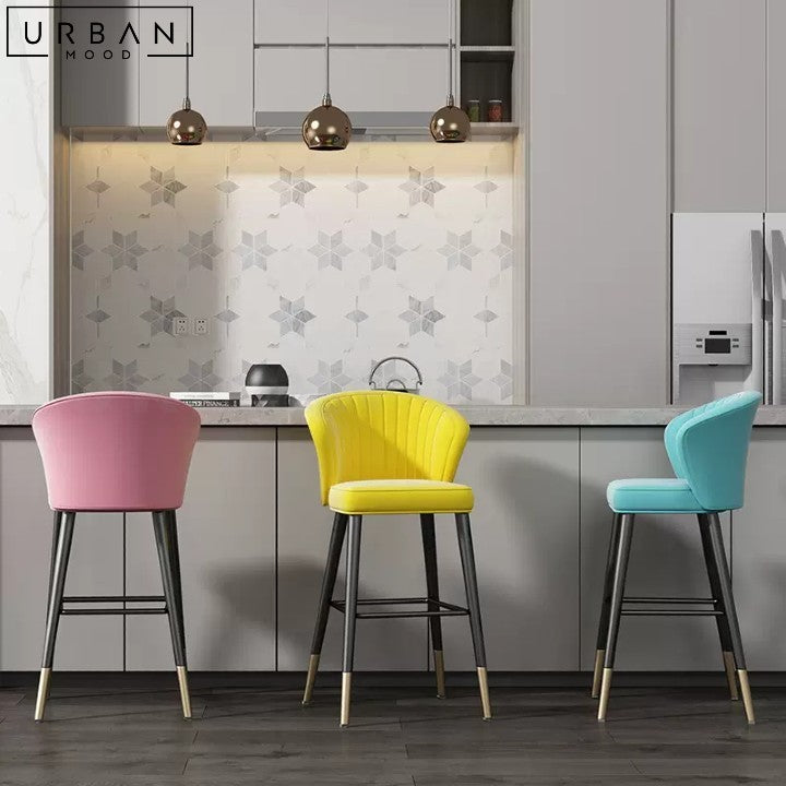 LUZY Modern Velvet Bar Stool with Metal Frame - URBANMOOD