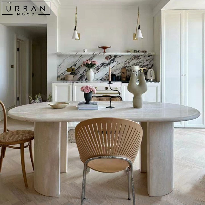 MANUEL Modern Travertine Dining Table Elegant French Design - URBANMOOD