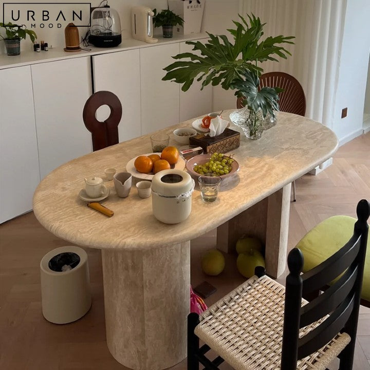 MANUEL Modern Travertine Dining Table Elegant French Design - URBANMOOD