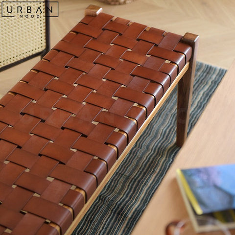 MATTA Retro Ash Wood and Saddle Leather Bench - URBANMOOD