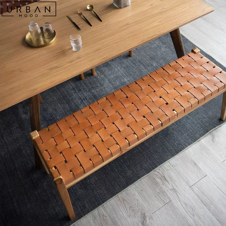 MATTA Retro Ash Wood and Saddle Leather Bench - URBANMOOD