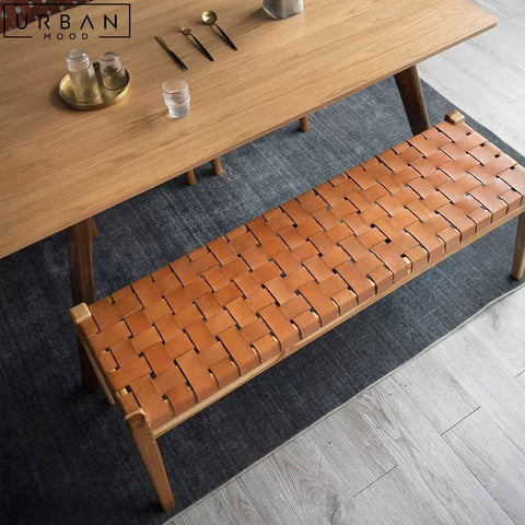 MATTA Retro Ash Wood and Saddle Leather Bench - URBANMOOD