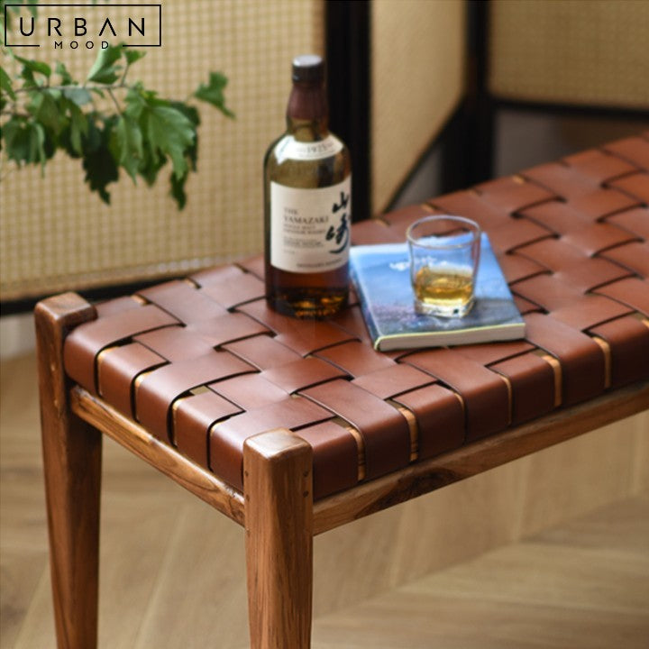 MATTA Retro Ash Wood and Saddle Leather Bench - URBANMOOD