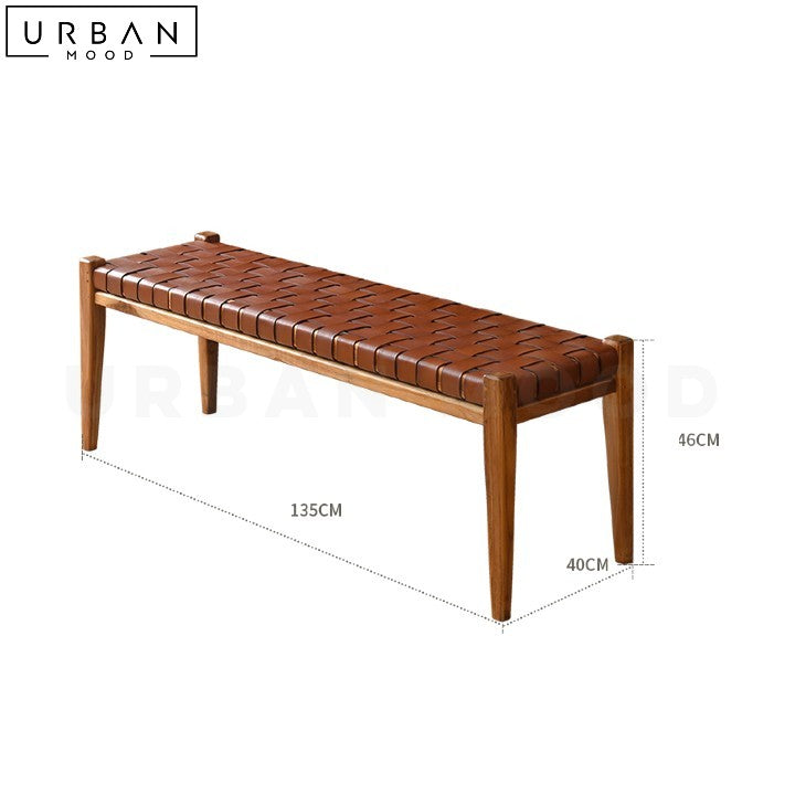MATTA Retro Ash Wood and Saddle Leather Bench - URBANMOOD