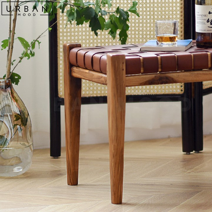 MATTA Retro Ash Wood and Saddle Leather Bench - URBANMOOD