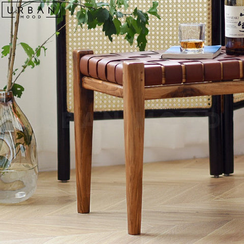 MATTA Retro Ash Wood and Saddle Leather Bench - URBANMOOD