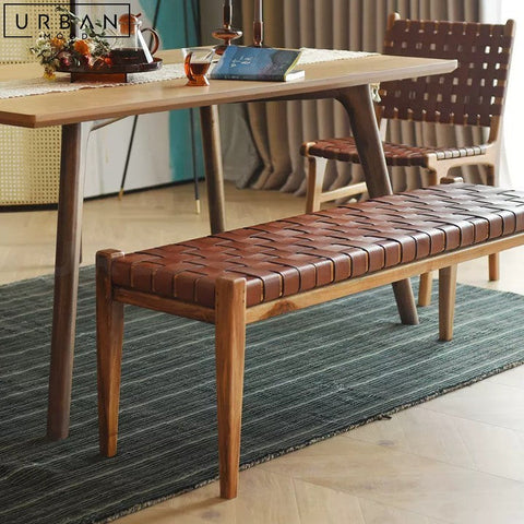 MATTA Retro Ash Wood and Saddle Leather Bench - URBANMOOD