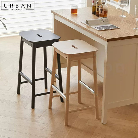 MELLO Japandi Solid Wood Bar Stool for Modern Interiors - URBANMOOD