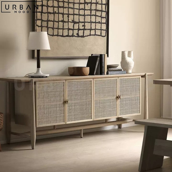 MOURA Vintage Ash Wood Sideboard with Rattan Doors - URBANMOOD