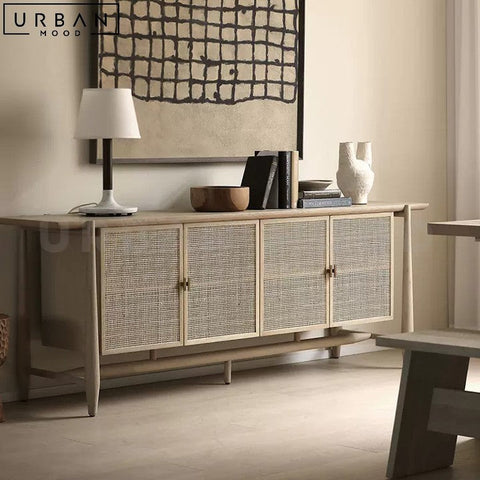MOURA Vintage Ash Wood Sideboard with Rattan Doors - URBANMOOD