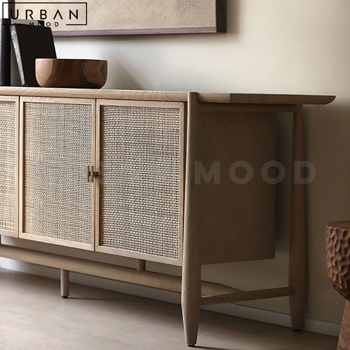 MOURA Vintage Ash Wood Sideboard with Rattan Doors - URBANMOOD