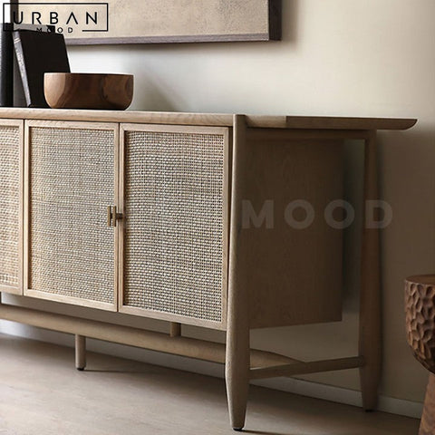 MOURA Vintage Ash Wood Sideboard with Rattan Doors - URBANMOOD