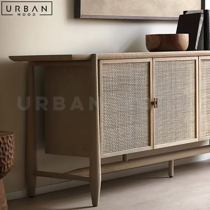 MOURA Vintage Ash Wood Sideboard with Rattan Doors - URBANMOOD