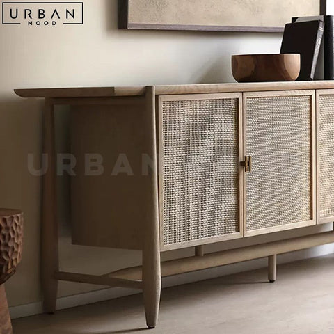 MOURA Vintage Ash Wood Sideboard with Rattan Doors - URBANMOOD