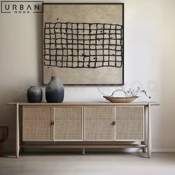 MOURA Vintage Ash Wood Sideboard with Rattan Doors - URBANMOOD