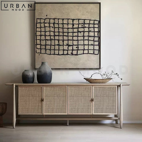 MOURA Vintage Ash Wood Sideboard with Rattan Doors - URBANMOOD