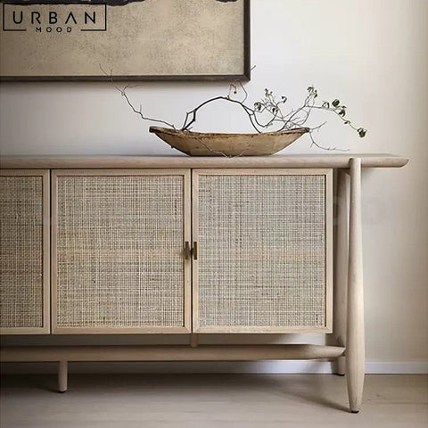 MOURA Vintage Ash Wood Sideboard with Rattan Doors - URBANMOOD