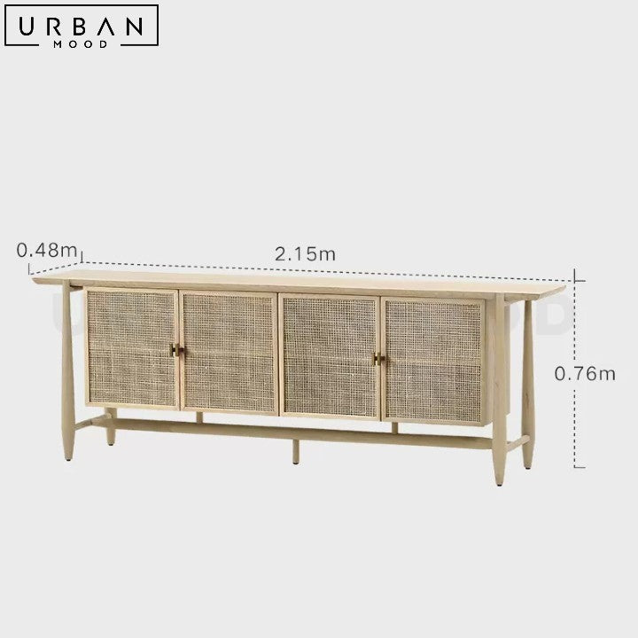 MOURA Vintage Ash Wood Sideboard with Rattan Doors - URBANMOOD
