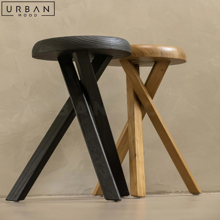 MUNIZ Rustic Elm Wood Side Table Stool - URBANMOOD