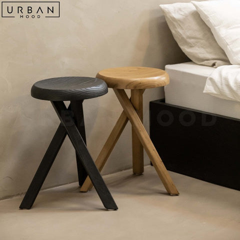 MUNIZ Rustic Elm Wood Side Table Stool - URBANMOOD