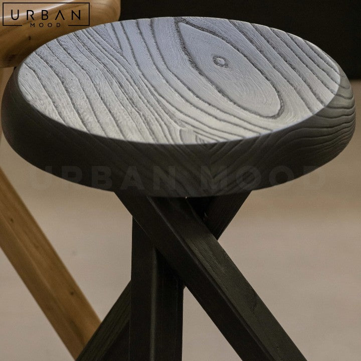 MUNIZ Rustic Elm Wood Side Table Stool - URBANMOOD