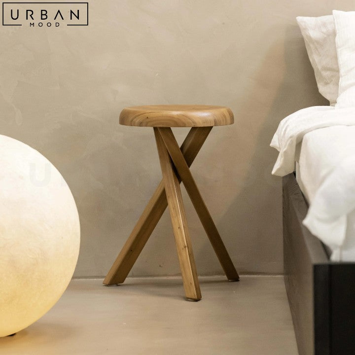 MUNIZ Rustic Elm Wood Side Table Stool - URBANMOOD