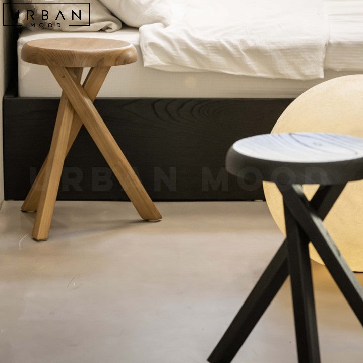 MUNIZ Rustic Elm Wood Side Table Stool - URBANMOOD
