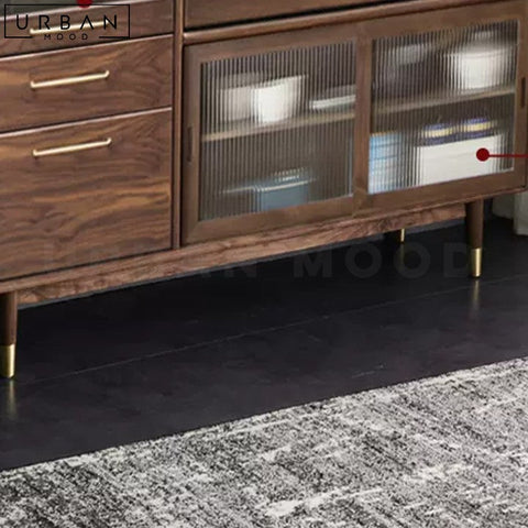 Mid Century Solid Wood Sideboard with Rattan or Glass Accents - URBANMOOD