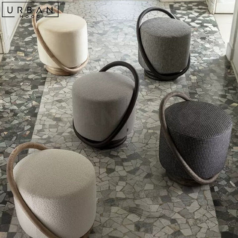 Modern Boucle Stool with Ash Wood and Rich Fabric - URBANMOOD