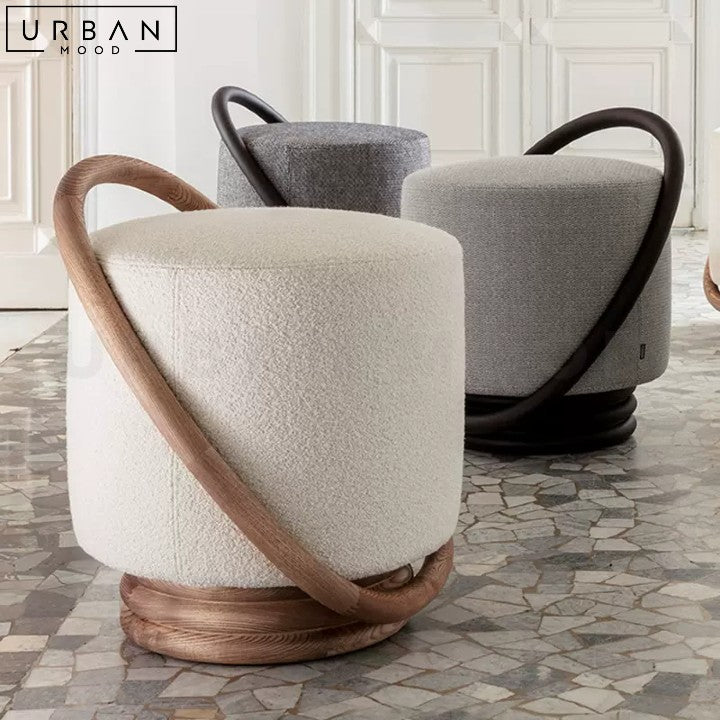 Modern Boucle Stool with Ash Wood and Rich Fabric - URBANMOOD