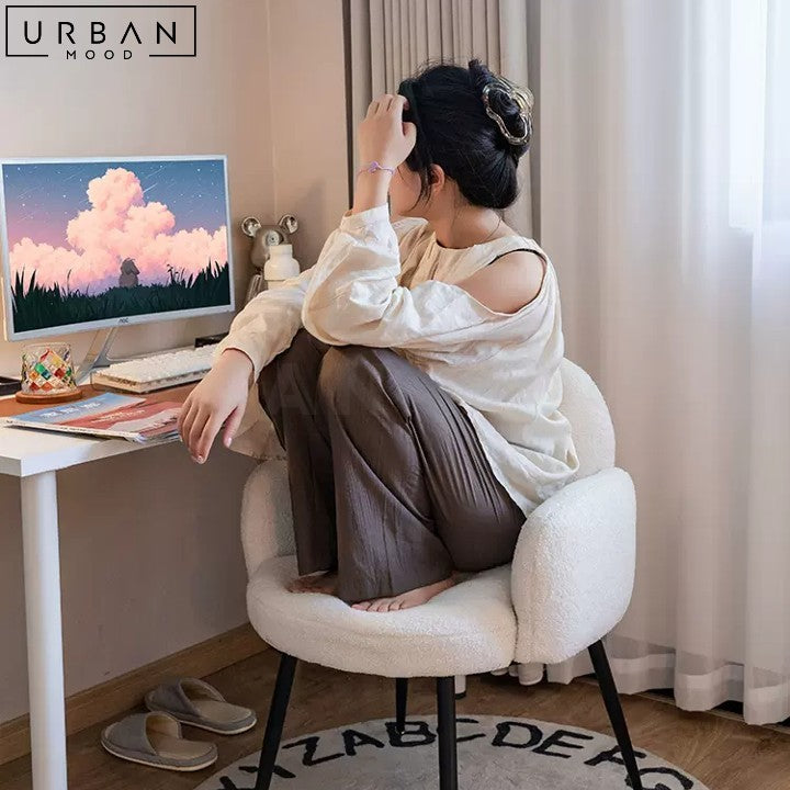 Modern Boucle Study Chair with Petal Shaped Backrest - URBANMOOD