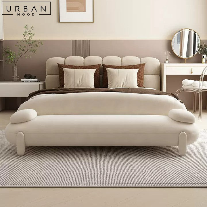 Modern JODIEN Boucle Ottoman with Wood Frame - URBANMOOD