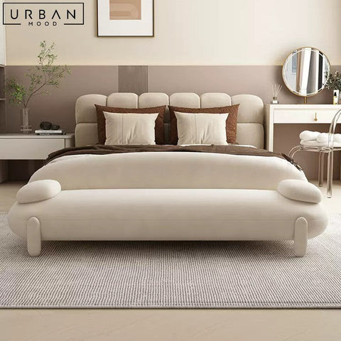 Modern JODIEN Boucle Ottoman with Wood Frame - URBANMOOD