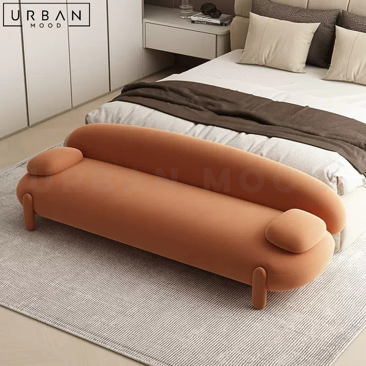 Modern JODIEN Boucle Ottoman with Wood Frame - URBANMOOD