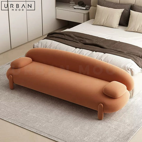 Modern JODIEN Boucle Ottoman with Wood Frame - URBANMOOD