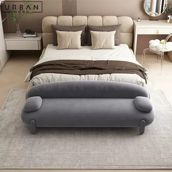 Modern JODIEN Boucle Ottoman with Wood Frame - URBANMOOD