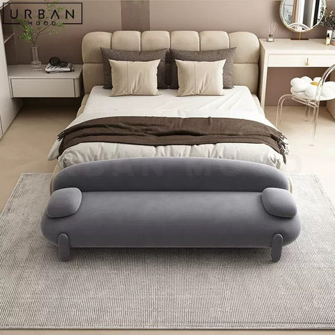 Modern JODIEN Boucle Ottoman with Wood Frame - URBANMOOD