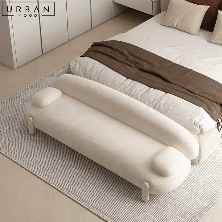 Modern JODIEN Boucle Ottoman with Wood Frame - URBANMOOD