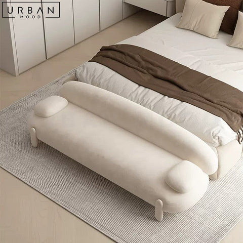 Modern JODIEN Boucle Ottoman with Wood Frame - URBANMOOD