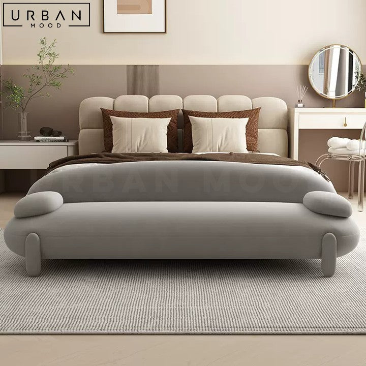 Modern JODIEN Boucle Ottoman with Wood Frame - URBANMOOD