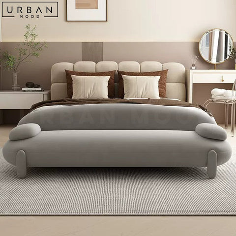 Modern JODIEN Boucle Ottoman with Wood Frame - URBANMOOD