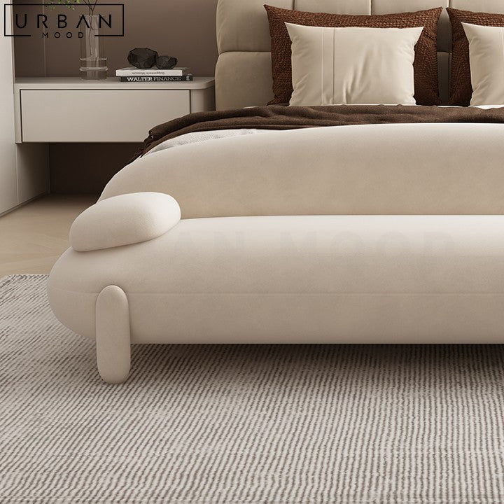 Modern JODIEN Boucle Ottoman with Wood Frame - URBANMOOD