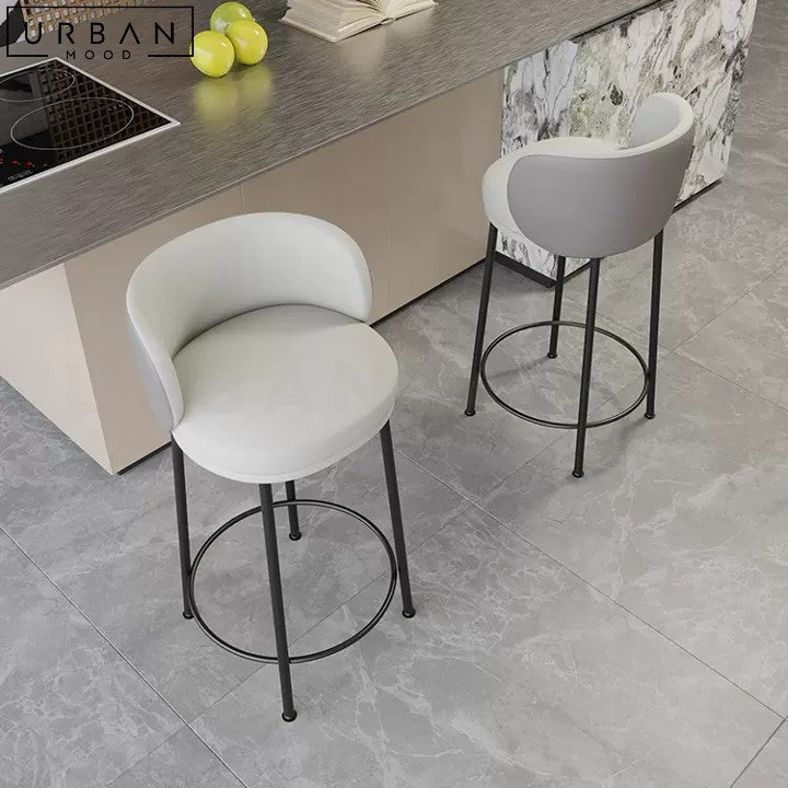 Modern Sherpa Bar Stool with Faux Leather Upholstery - URBANMOOD