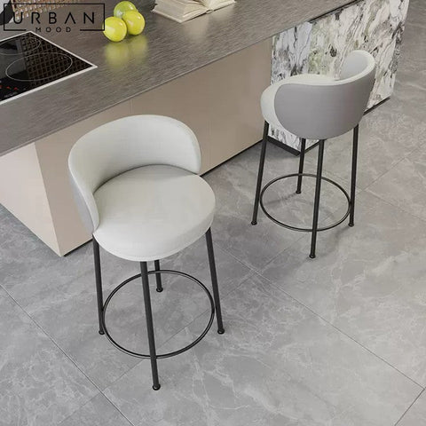 Modern Sherpa Bar Stool with Faux Leather Upholstery - URBANMOOD
