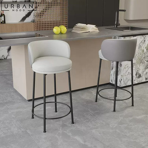 Modern Sherpa Bar Stool with Faux Leather Upholstery - URBANMOOD